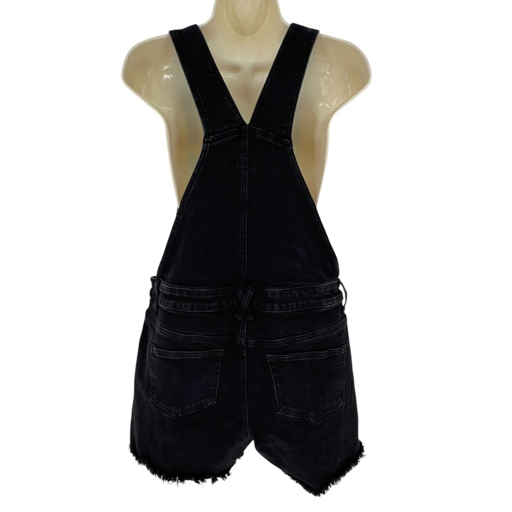 Hot Denim Women's Juniors Shortall Bib Black Denim Pockets Button Front Size M - Picture 7 of 15